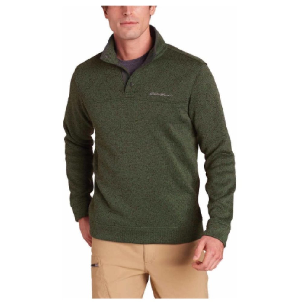 Eddie Bauer Quarter Zip Snap Fleece Sweater Oversized Small Forest Green NWT
